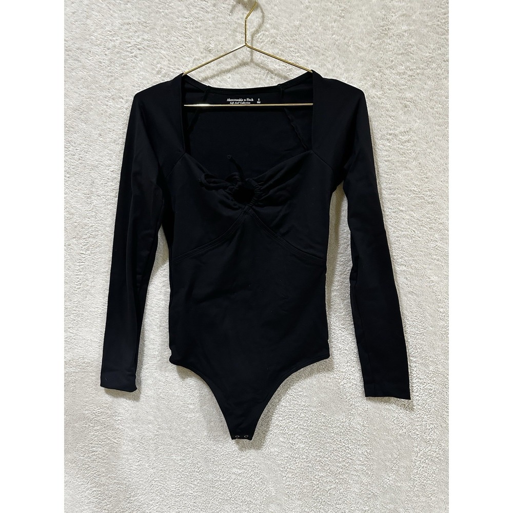 Abercrombie & Fitch Soft Collection Long Sleeve Thong Bodysuit Small Black